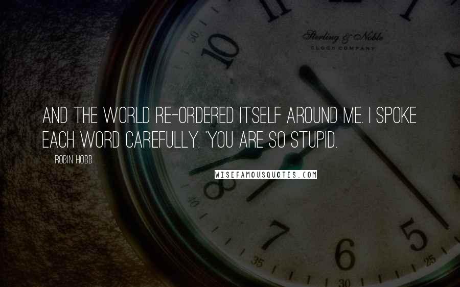Robin Hobb Quotes: And the world re-ordered itself around me. I spoke each word carefully. 'You are so stupid.