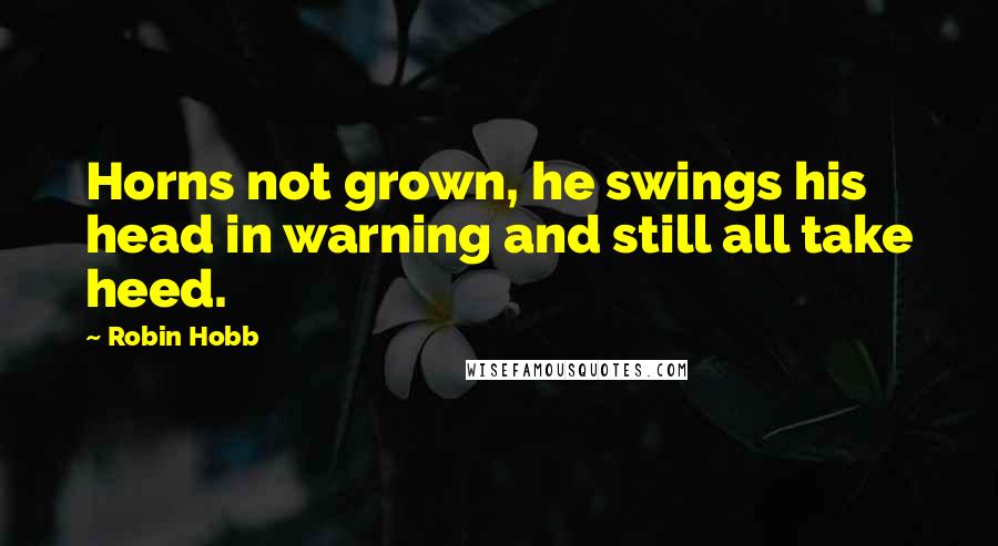 Robin Hobb Quotes: Horns not grown, he swings his head in warning and still all take heed.