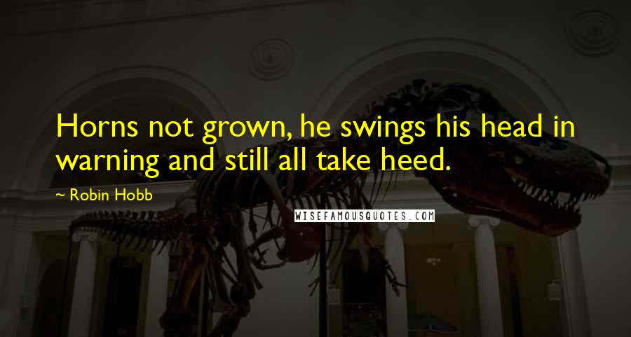 Robin Hobb Quotes: Horns not grown, he swings his head in warning and still all take heed.