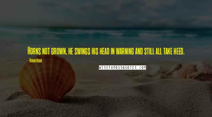 Robin Hobb Quotes: Horns not grown, he swings his head in warning and still all take heed.