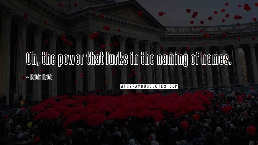 Robin Hobb Quotes: Oh, the power that lurks in the naming of names.