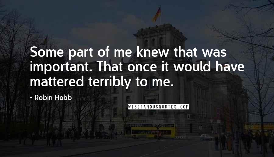 Robin Hobb Quotes: Some part of me knew that was important. That once it would have mattered terribly to me.