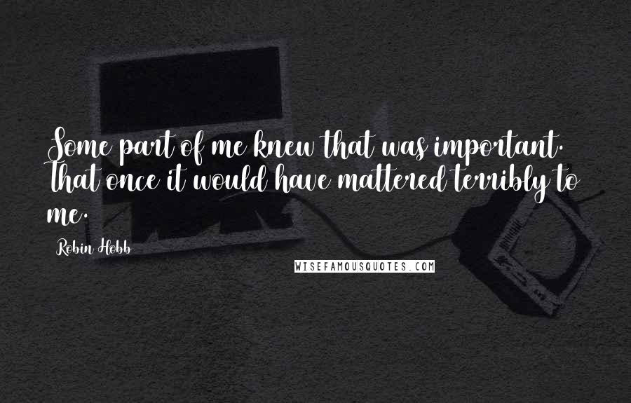 Robin Hobb Quotes: Some part of me knew that was important. That once it would have mattered terribly to me.