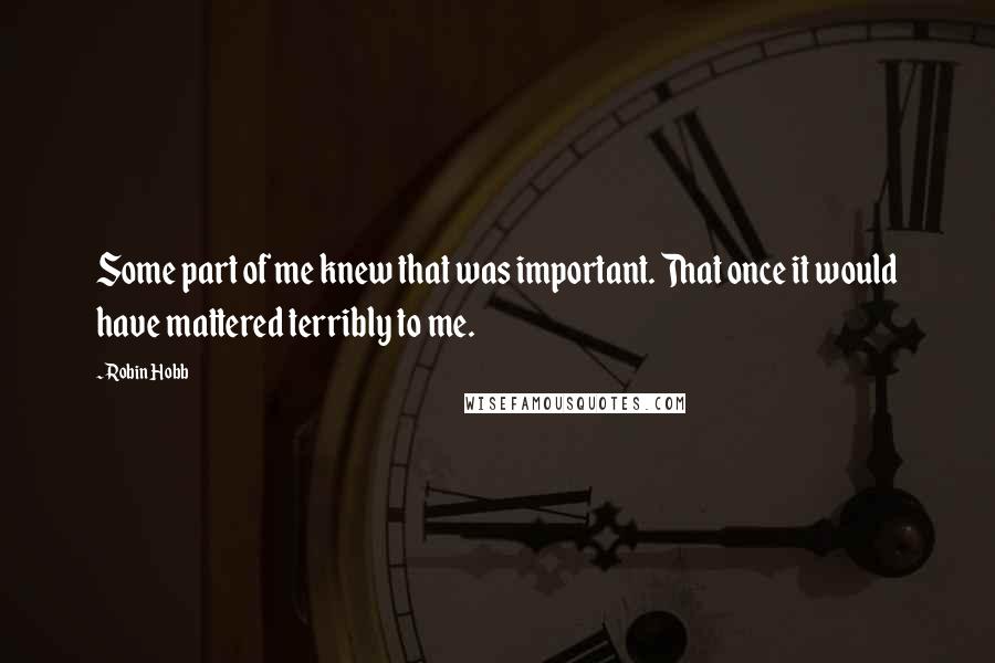 Robin Hobb Quotes: Some part of me knew that was important. That once it would have mattered terribly to me.