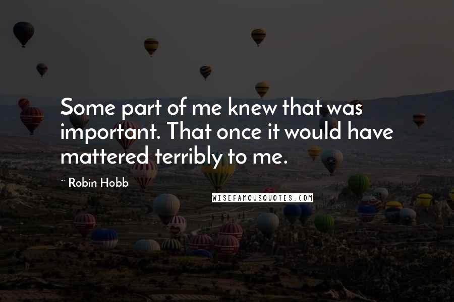 Robin Hobb Quotes: Some part of me knew that was important. That once it would have mattered terribly to me.