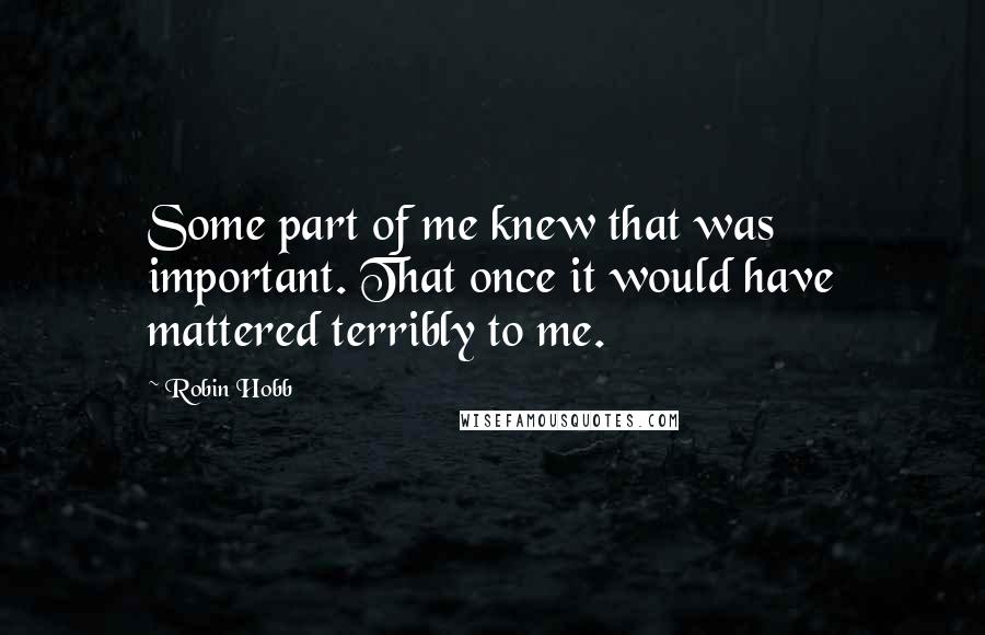 Robin Hobb Quotes: Some part of me knew that was important. That once it would have mattered terribly to me.