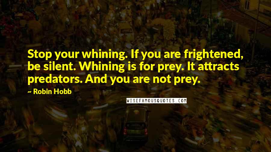 Robin Hobb Quotes: Stop your whining. If you are frightened, be silent. Whining is for prey. It attracts predators. And you are not prey.