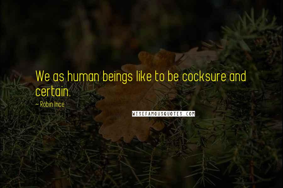 Robin Ince Quotes: We as human beings like to be cocksure and certain.