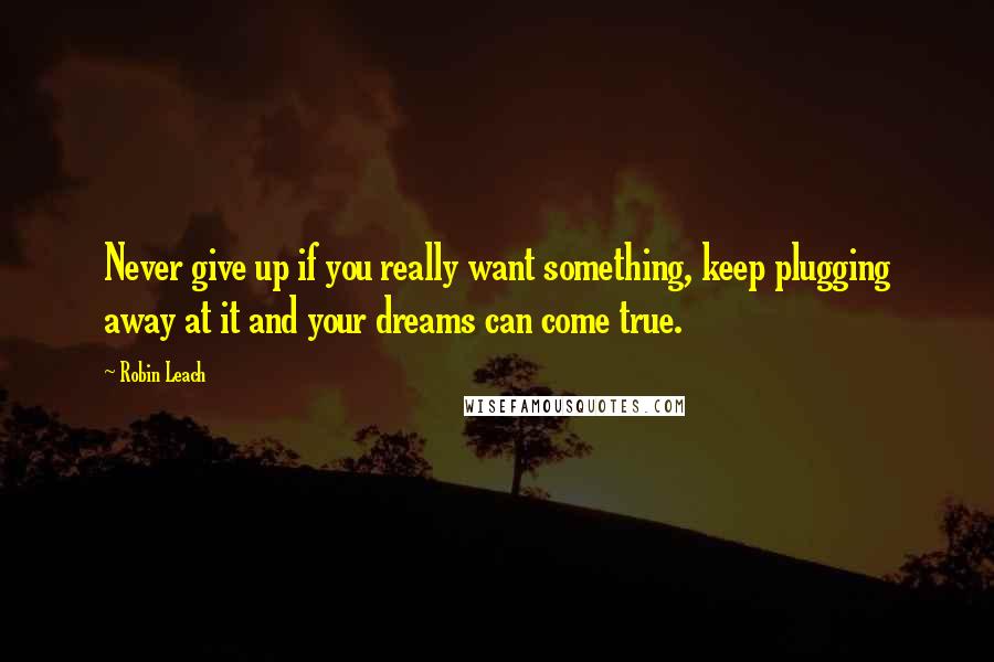 Robin Leach Quotes: Never give up if you really want something, keep plugging away at it and your dreams can come true.