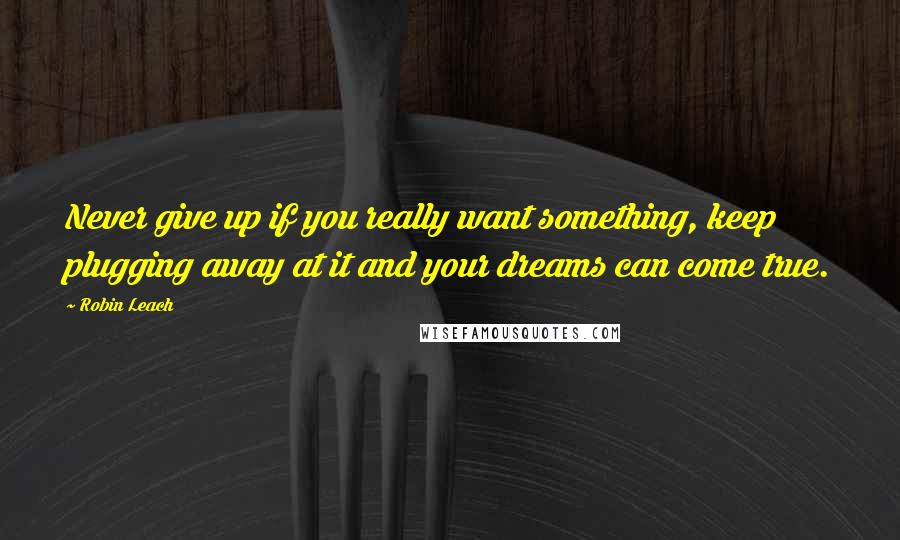 Robin Leach Quotes: Never give up if you really want something, keep plugging away at it and your dreams can come true.