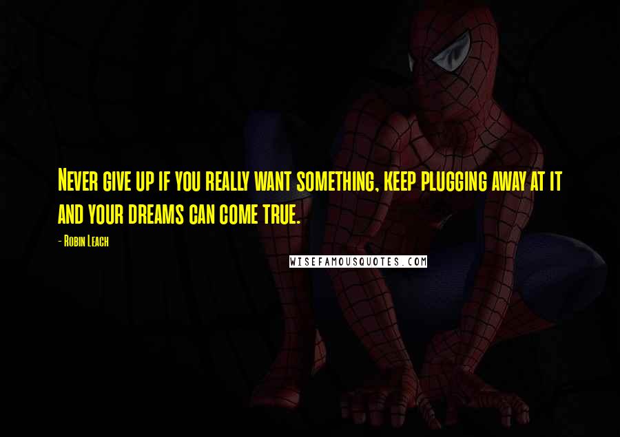 Robin Leach Quotes: Never give up if you really want something, keep plugging away at it and your dreams can come true.