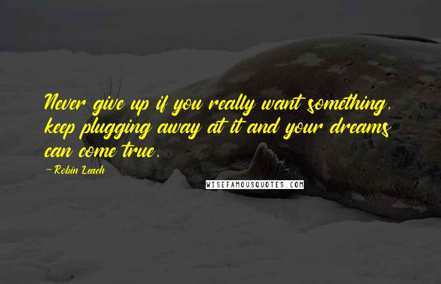 Robin Leach Quotes: Never give up if you really want something, keep plugging away at it and your dreams can come true.