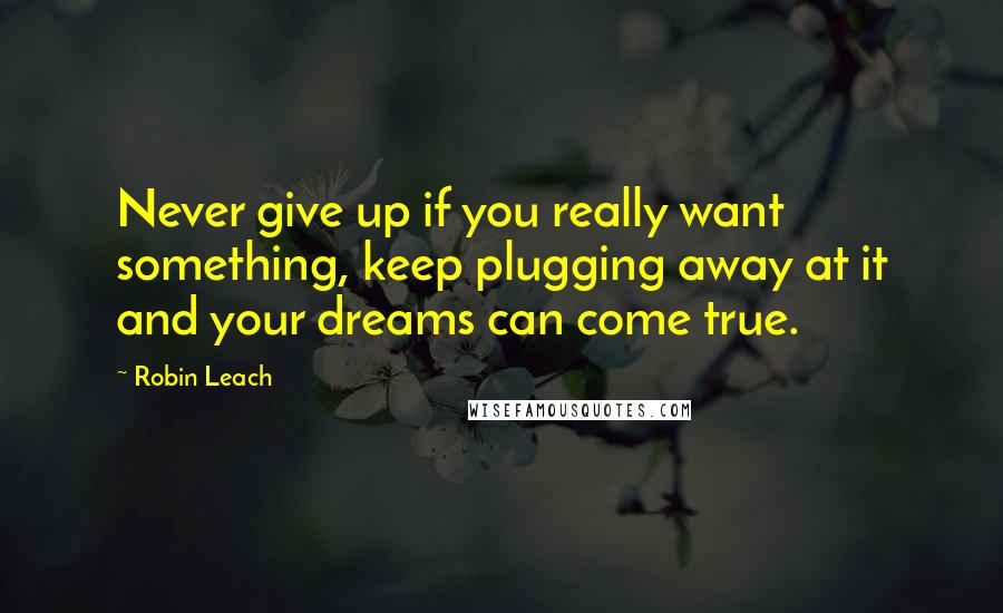 Robin Leach Quotes: Never give up if you really want something, keep plugging away at it and your dreams can come true.