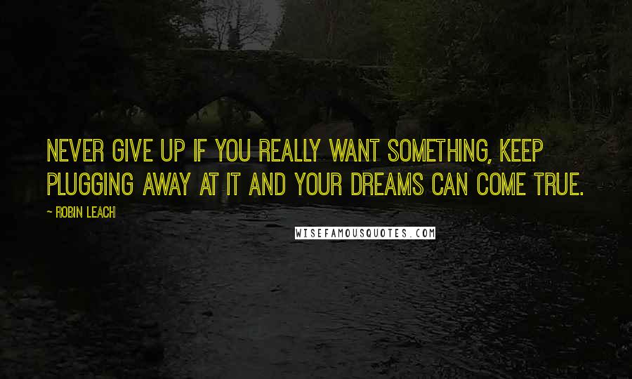 Robin Leach Quotes: Never give up if you really want something, keep plugging away at it and your dreams can come true.