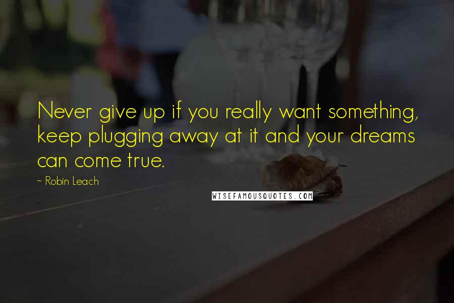 Robin Leach Quotes: Never give up if you really want something, keep plugging away at it and your dreams can come true.