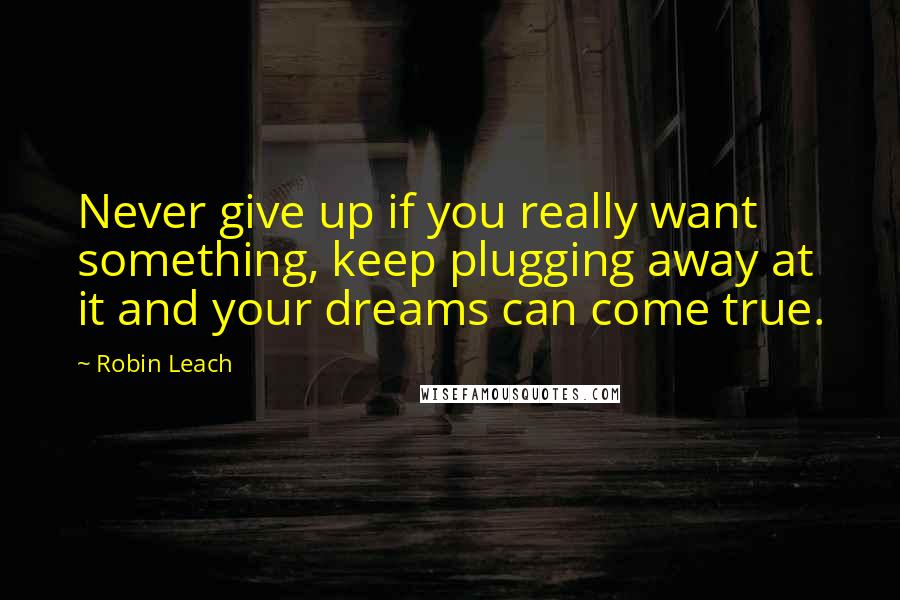 Robin Leach Quotes: Never give up if you really want something, keep plugging away at it and your dreams can come true.