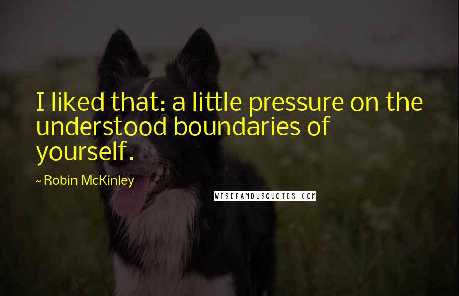 Robin McKinley Quotes: I liked that: a little pressure on the understood boundaries of yourself.