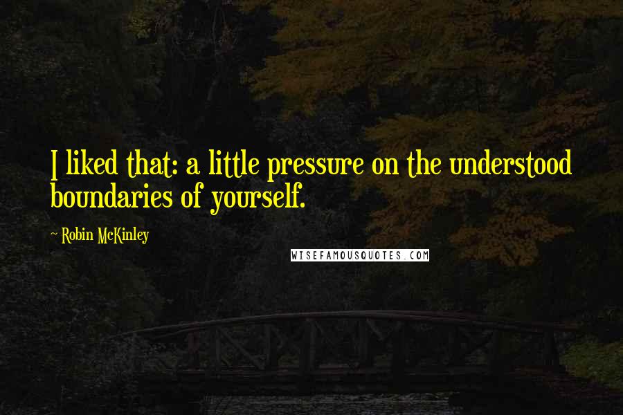 Robin McKinley Quotes: I liked that: a little pressure on the understood boundaries of yourself.