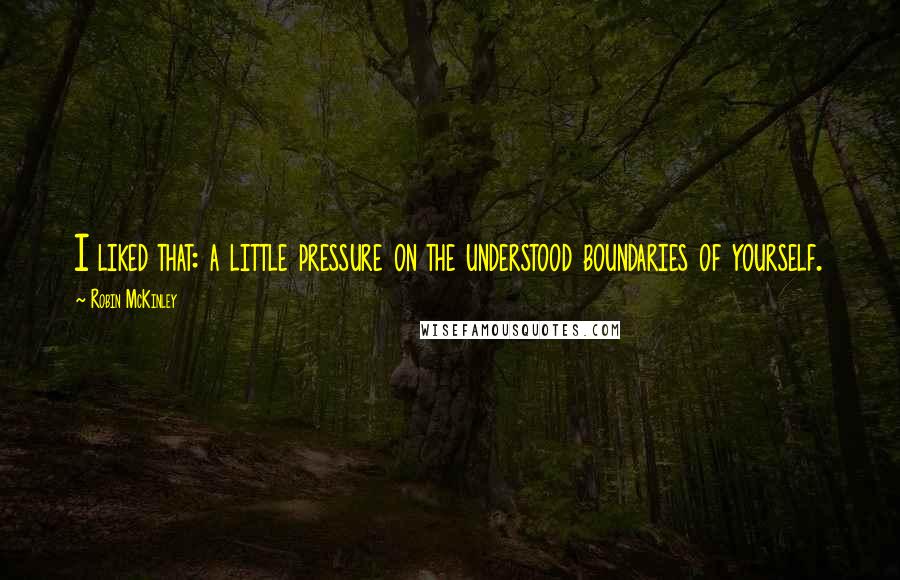 Robin McKinley Quotes: I liked that: a little pressure on the understood boundaries of yourself.