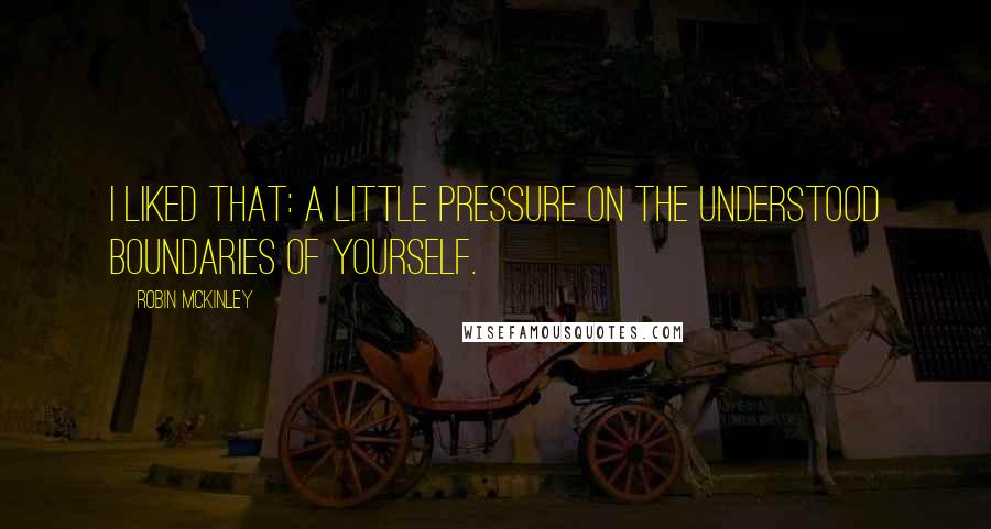 Robin McKinley Quotes: I liked that: a little pressure on the understood boundaries of yourself.