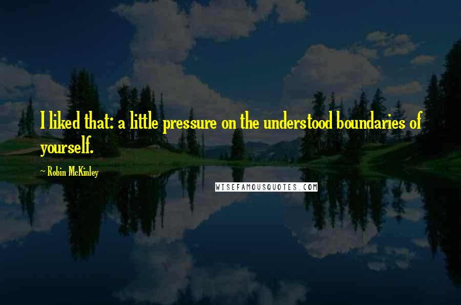 Robin McKinley Quotes: I liked that: a little pressure on the understood boundaries of yourself.