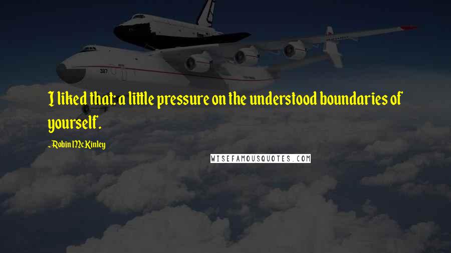 Robin McKinley Quotes: I liked that: a little pressure on the understood boundaries of yourself.