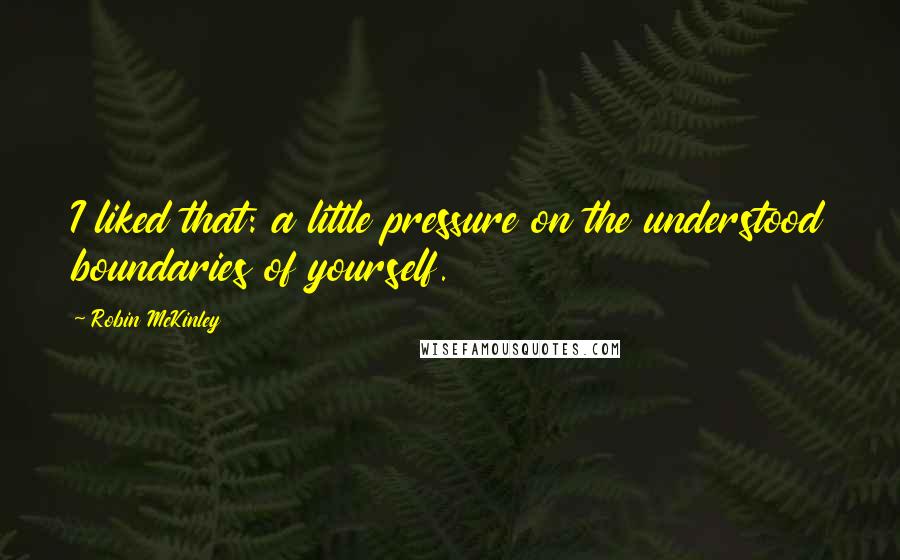Robin McKinley Quotes: I liked that: a little pressure on the understood boundaries of yourself.