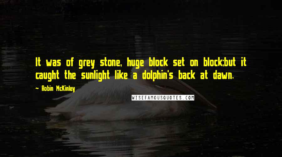 Robin McKinley Quotes: It was of grey stone, huge block set on block;but it caught the sunlight like a dolphin's back at dawn.