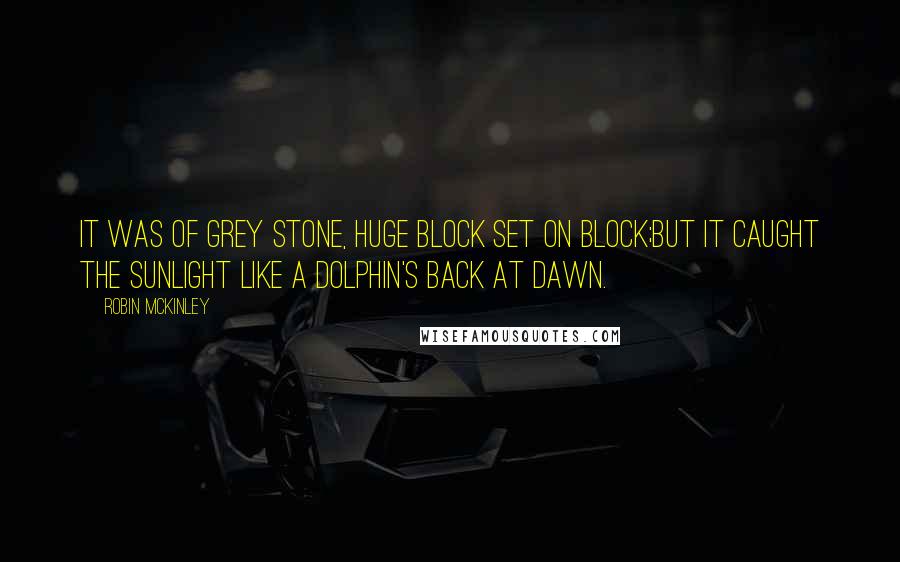 Robin McKinley Quotes: It was of grey stone, huge block set on block;but it caught the sunlight like a dolphin's back at dawn.