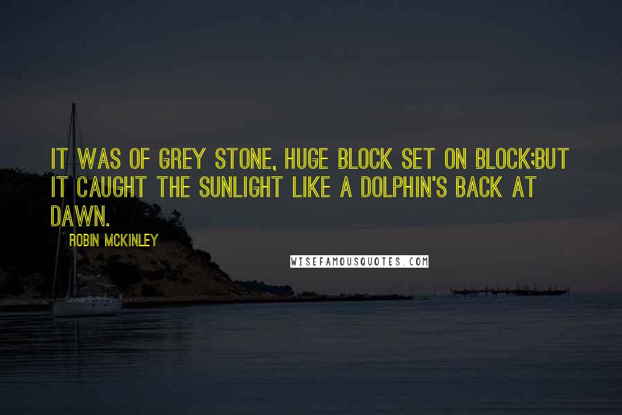 Robin McKinley Quotes: It was of grey stone, huge block set on block;but it caught the sunlight like a dolphin's back at dawn.