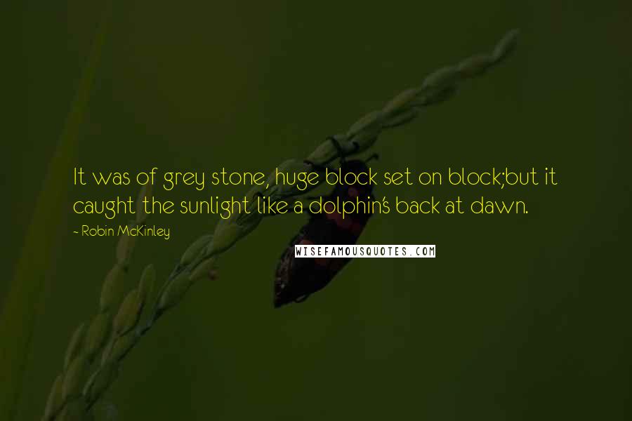 Robin McKinley Quotes: It was of grey stone, huge block set on block;but it caught the sunlight like a dolphin's back at dawn.