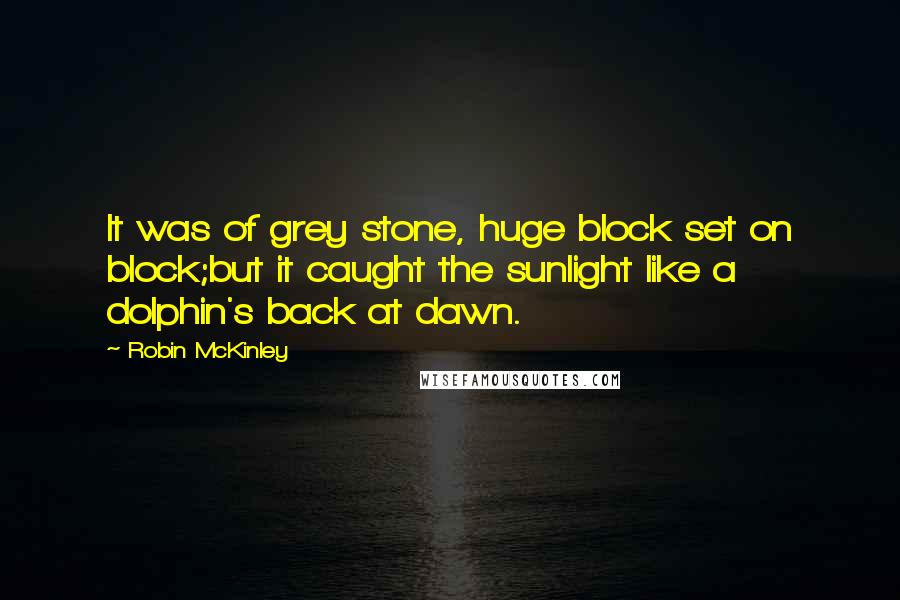 Robin McKinley Quotes: It was of grey stone, huge block set on block;but it caught the sunlight like a dolphin's back at dawn.