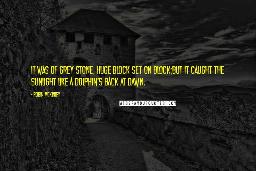 Robin McKinley Quotes: It was of grey stone, huge block set on block;but it caught the sunlight like a dolphin's back at dawn.