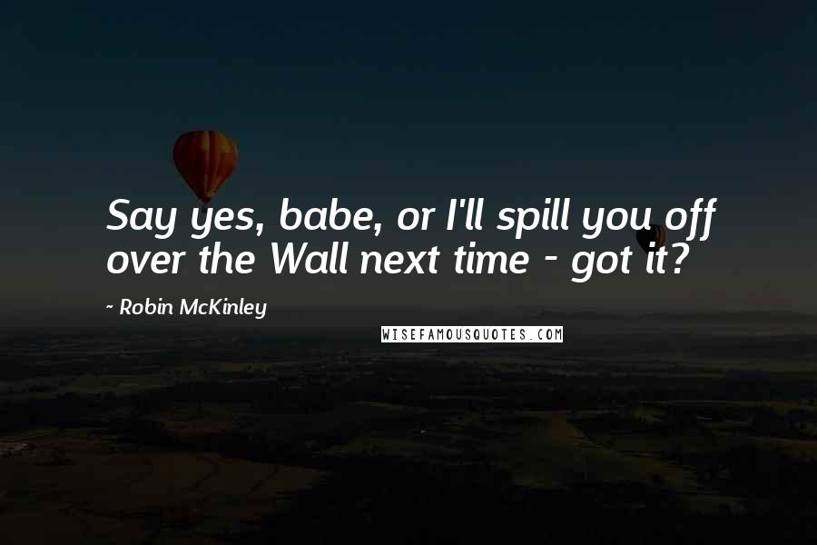 Robin McKinley Quotes: Say yes, babe, or I'll spill you off over the Wall next time - got it?