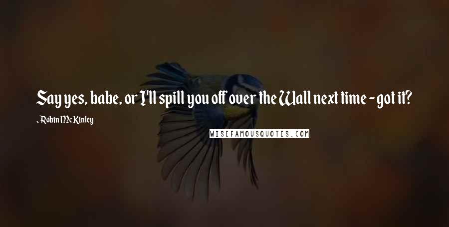 Robin McKinley Quotes: Say yes, babe, or I'll spill you off over the Wall next time - got it?