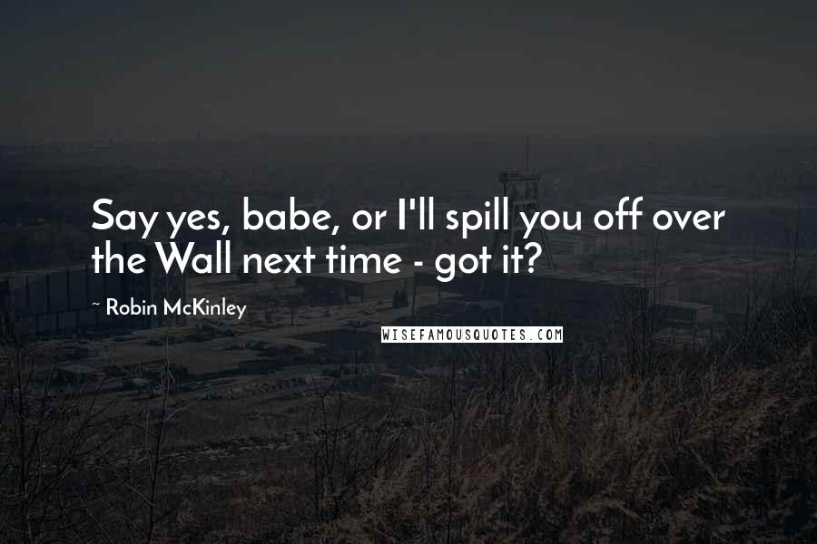 Robin McKinley Quotes: Say yes, babe, or I'll spill you off over the Wall next time - got it?