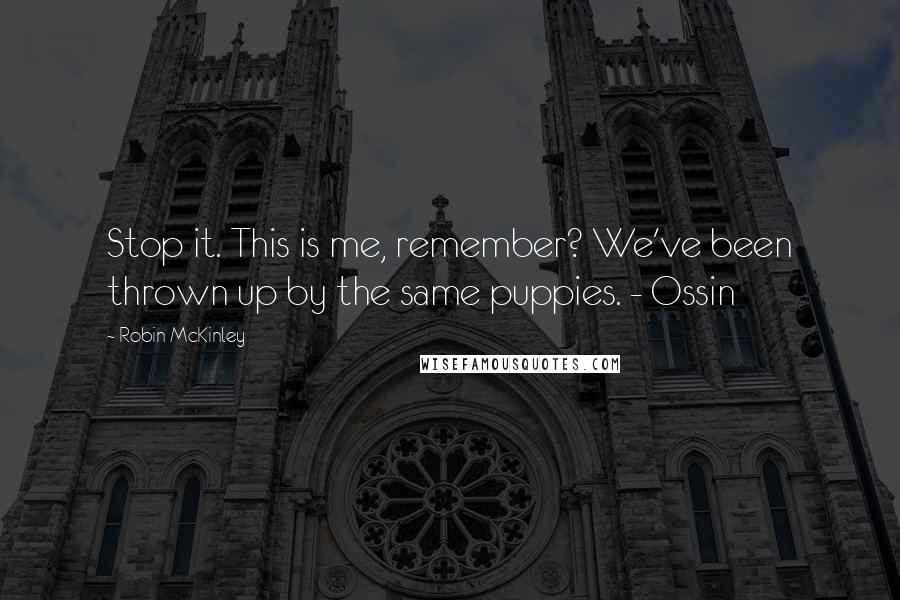 Robin McKinley Quotes: Stop it. This is me, remember? We've been thrown up by the same puppies. - Ossin