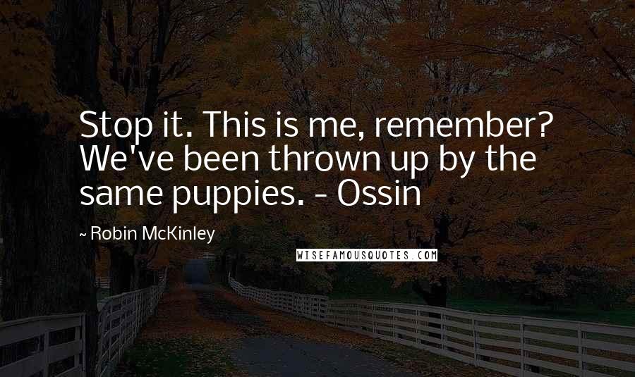 Robin McKinley Quotes: Stop it. This is me, remember? We've been thrown up by the same puppies. - Ossin