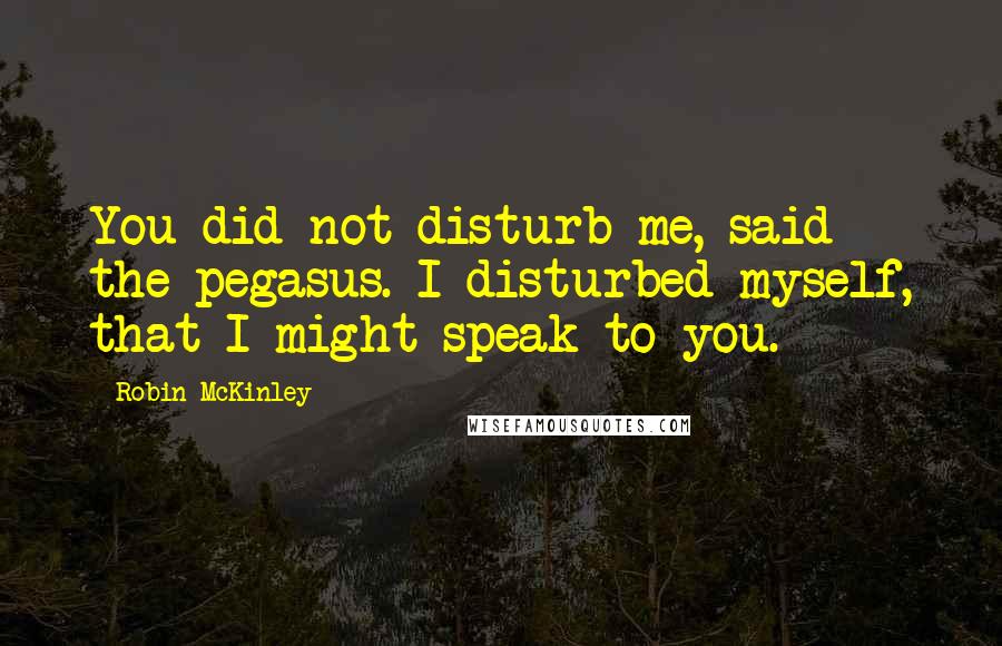 Robin McKinley Quotes: You did not disturb me, said the pegasus. I disturbed myself, that I might speak to you.
