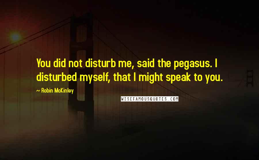 Robin McKinley Quotes: You did not disturb me, said the pegasus. I disturbed myself, that I might speak to you.