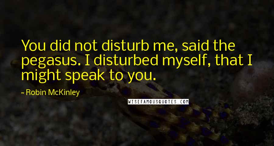 Robin McKinley Quotes: You did not disturb me, said the pegasus. I disturbed myself, that I might speak to you.