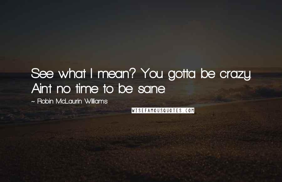 Robin McLaurin Williams Quotes: See what I mean? You gotta be crazy. Ain't no time to be sane.