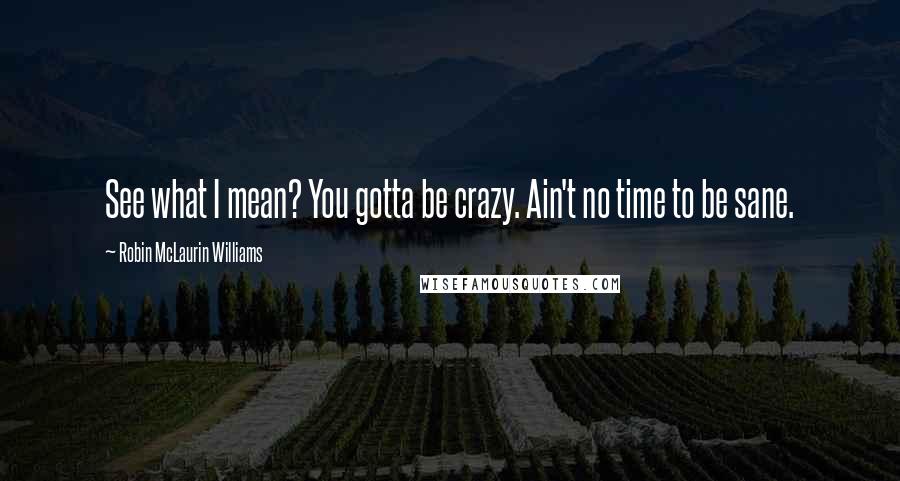Robin McLaurin Williams Quotes: See what I mean? You gotta be crazy. Ain't no time to be sane.