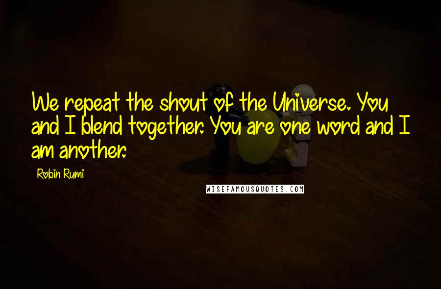 Robin Rumi Quotes: We repeat the shout of the Universe. You and I blend together. You are one word and I am another.