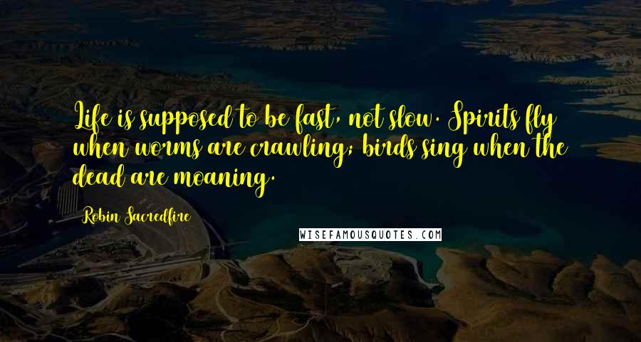 Robin Sacredfire Quotes: Life is supposed to be fast, not slow. Spirits fly when worms are crawling; birds sing when the dead are moaning.