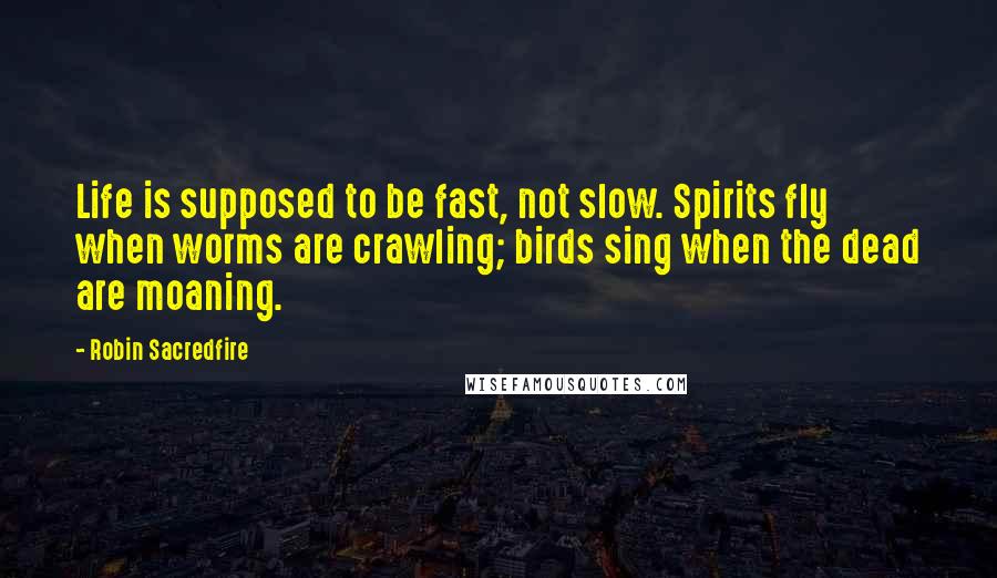 Robin Sacredfire Quotes: Life is supposed to be fast, not slow. Spirits fly when worms are crawling; birds sing when the dead are moaning.