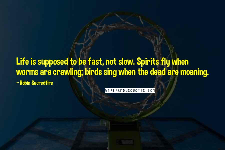 Robin Sacredfire Quotes: Life is supposed to be fast, not slow. Spirits fly when worms are crawling; birds sing when the dead are moaning.