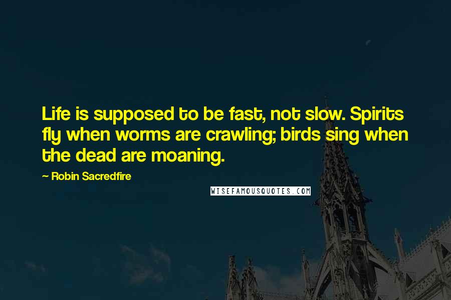 Robin Sacredfire Quotes: Life is supposed to be fast, not slow. Spirits fly when worms are crawling; birds sing when the dead are moaning.