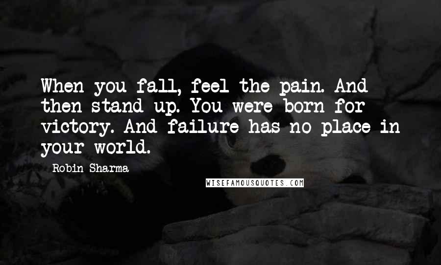 Robin Sharma Quotes: When you fall, feel the pain. And then stand up. You were born for victory. And failure has no place in your world.