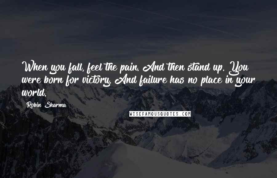 Robin Sharma Quotes: When you fall, feel the pain. And then stand up. You were born for victory. And failure has no place in your world.